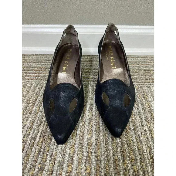 Peter Kent Vero Cudio Vintage Black Cut Out Leather Kitten Heels 36.5 US 6.5 EUC - Picture 4 of 14
